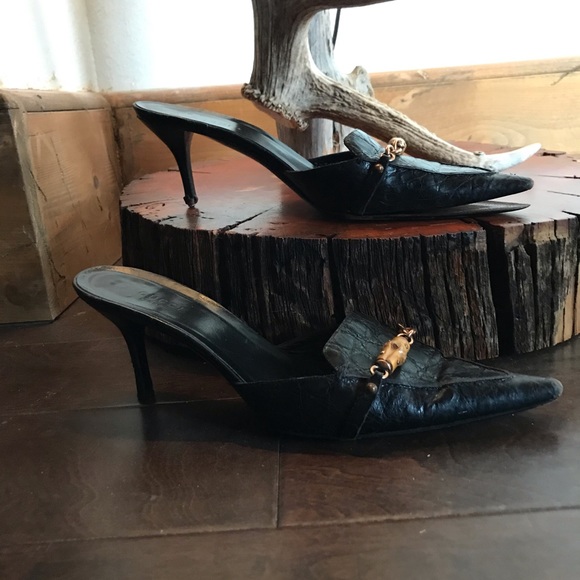 Gucci Black Crocodile Mules - Picture 2 of 8